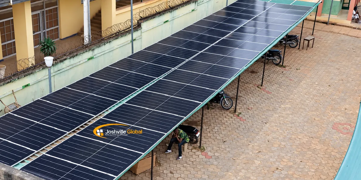 Joshville solar-panel canopy installed above a parking area